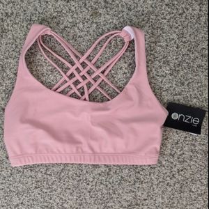 Onzie pink sports bra cross back strappy